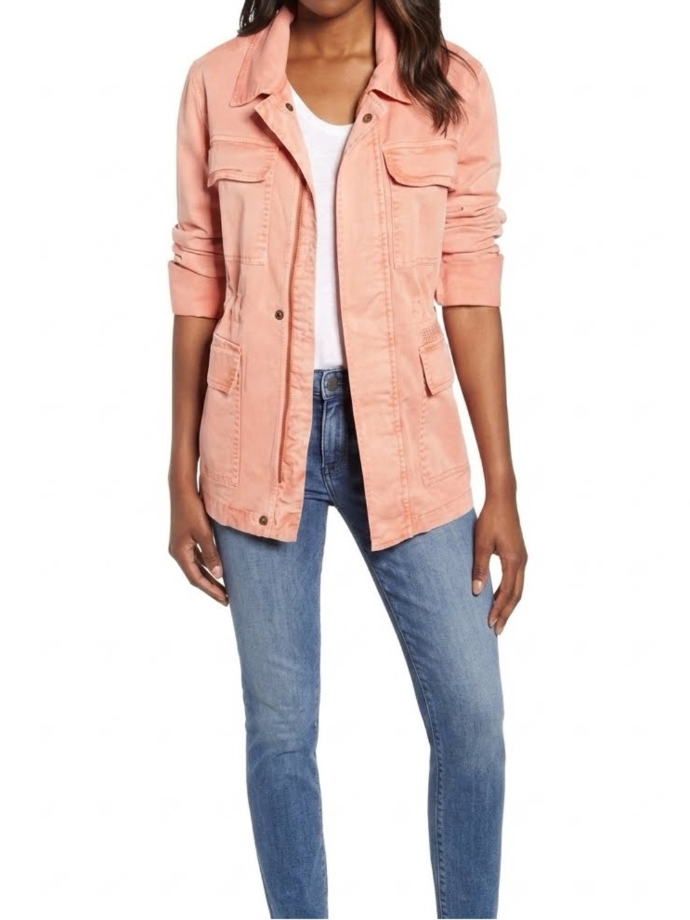 CASLON Metallic Stitch Utility Jacket Coral Size XS